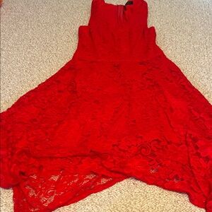Red Lace Fit-and-Flare Dress - Women's Elegant Evening Dress
